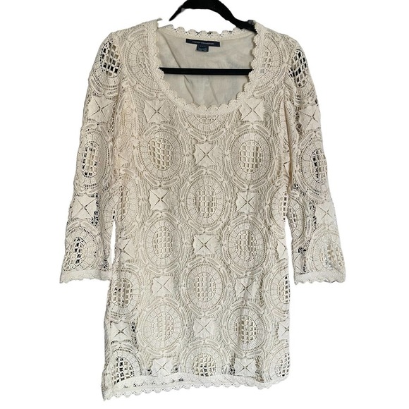French Connection Lark Rise Lace Dress Scalloped Crochet Trim Size 4 Cream - Picture 2 of 9